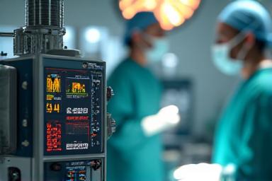 Surgical equipment with monitor displaying vital signs