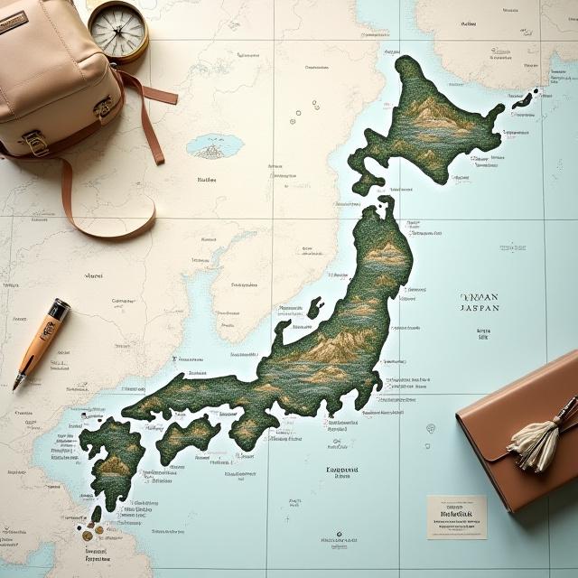A beautifully crafted custom travel itinerary map of Japan.